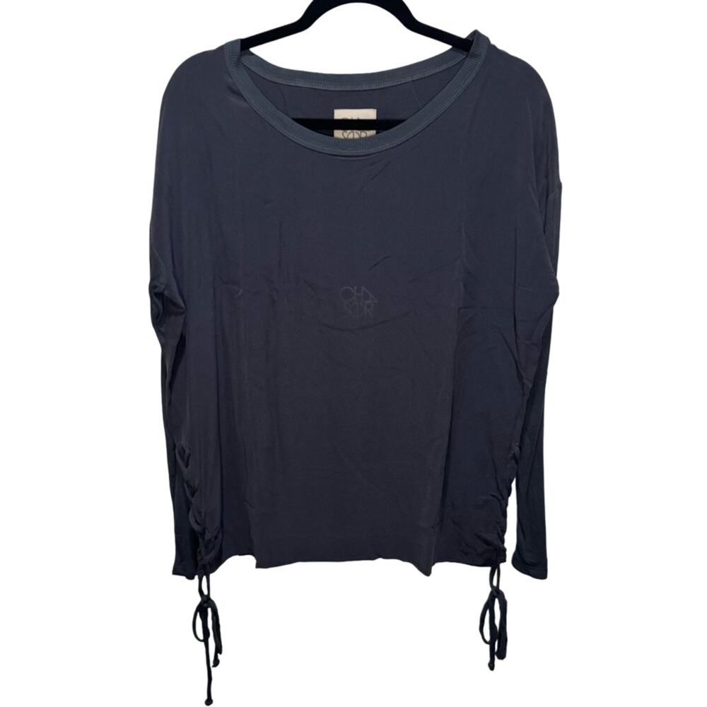 Chaser Side Tie Silk Long Sleeve Top - Charcoal Size M
